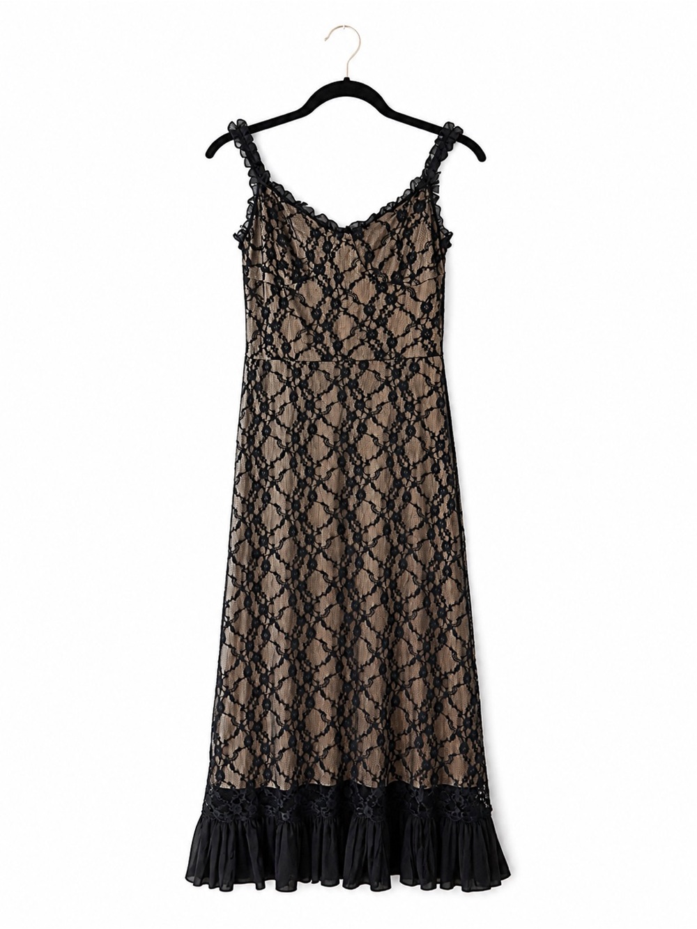 Black Lace Midi Dress | Sheer Nude Underlay | Elegant & Sexy | New - Picture 4 of 7